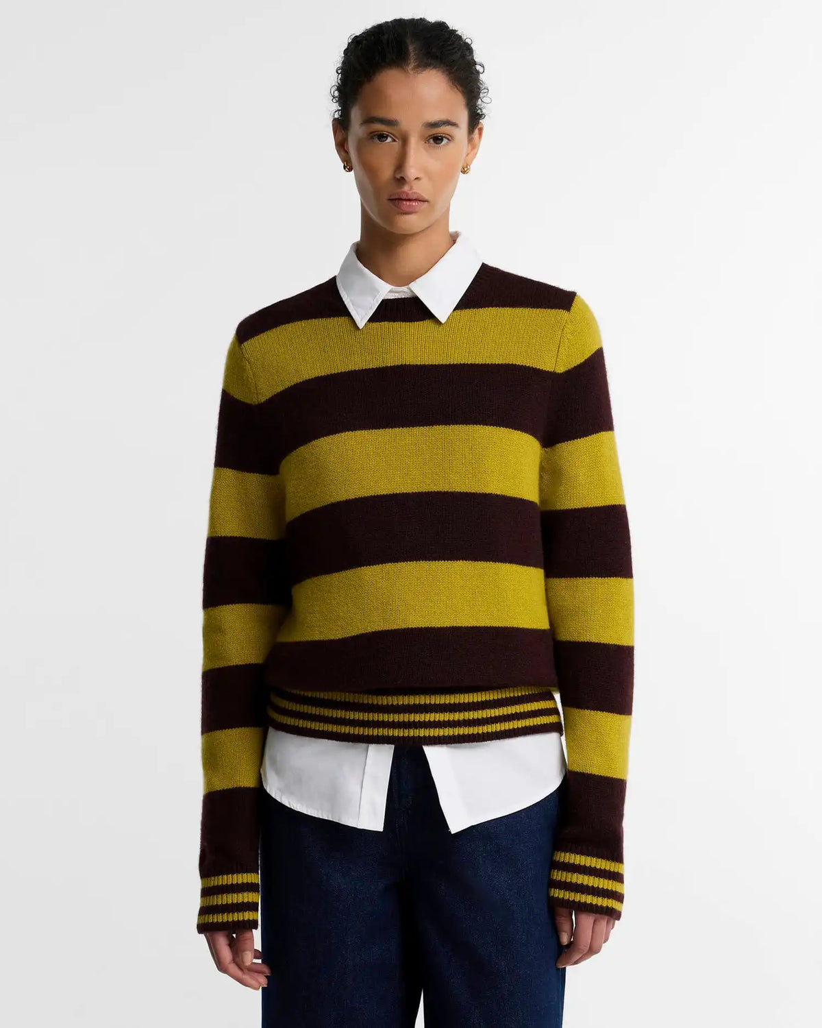 Woodhouse Striped Cashmere-Blend Crew Neck Jumper