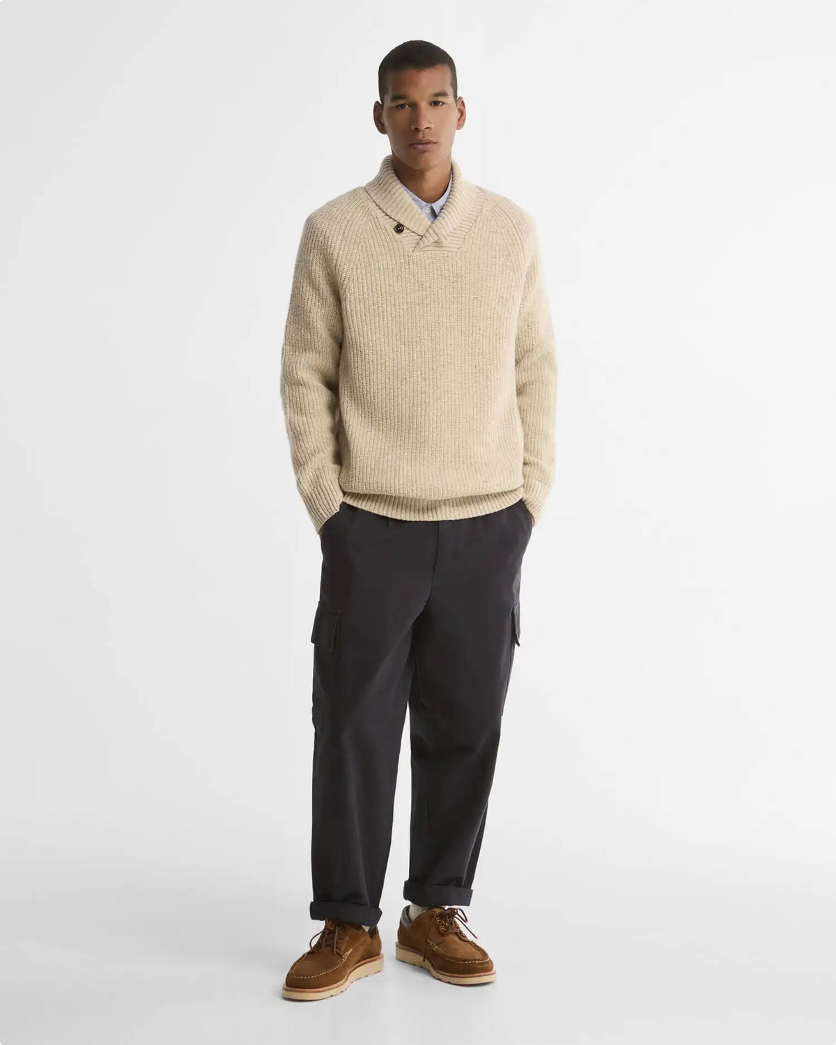 Essentials Fleck Wool Shawl Neck Jumper