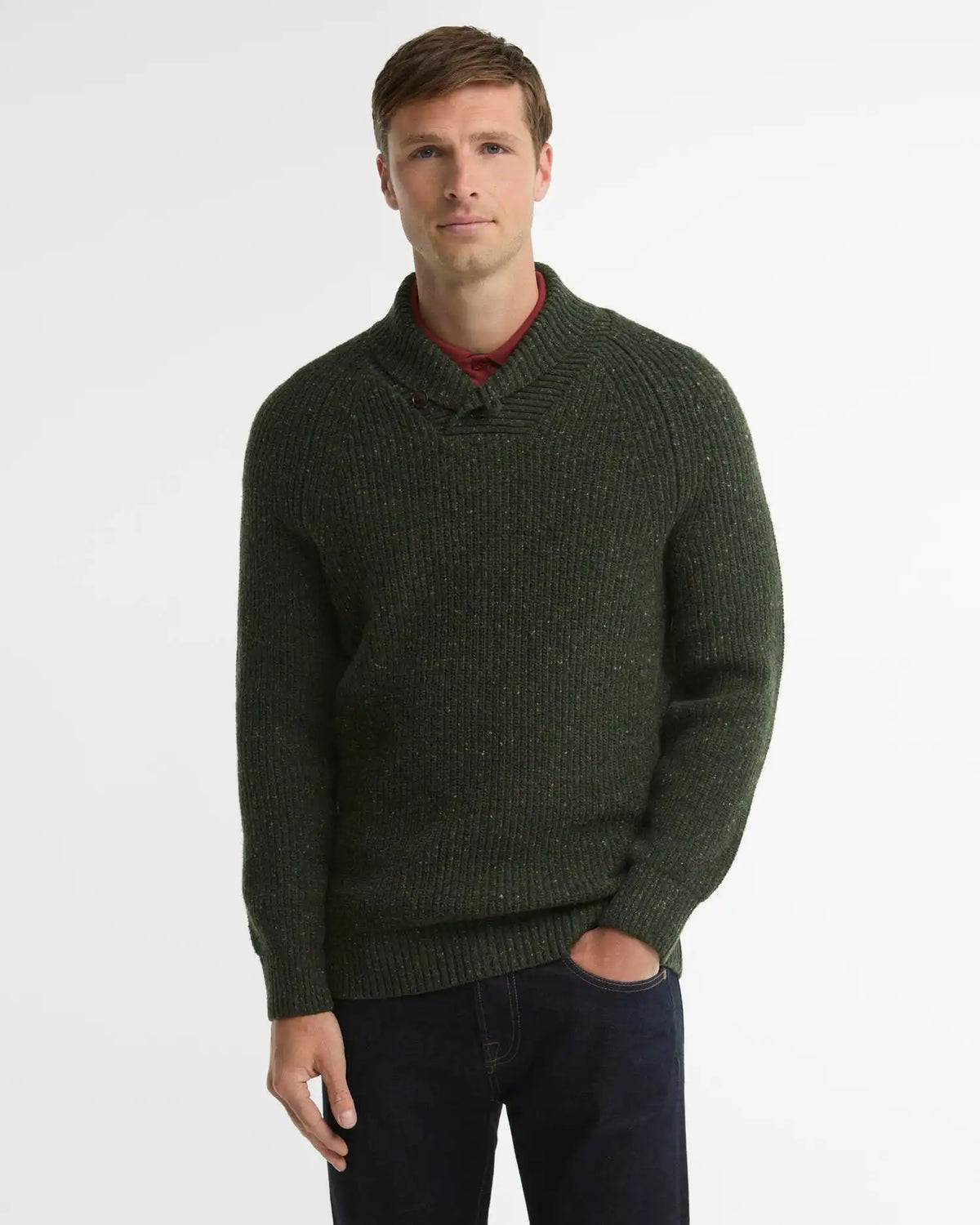 Essentials Fleck Wool Shawl Neck Jumper