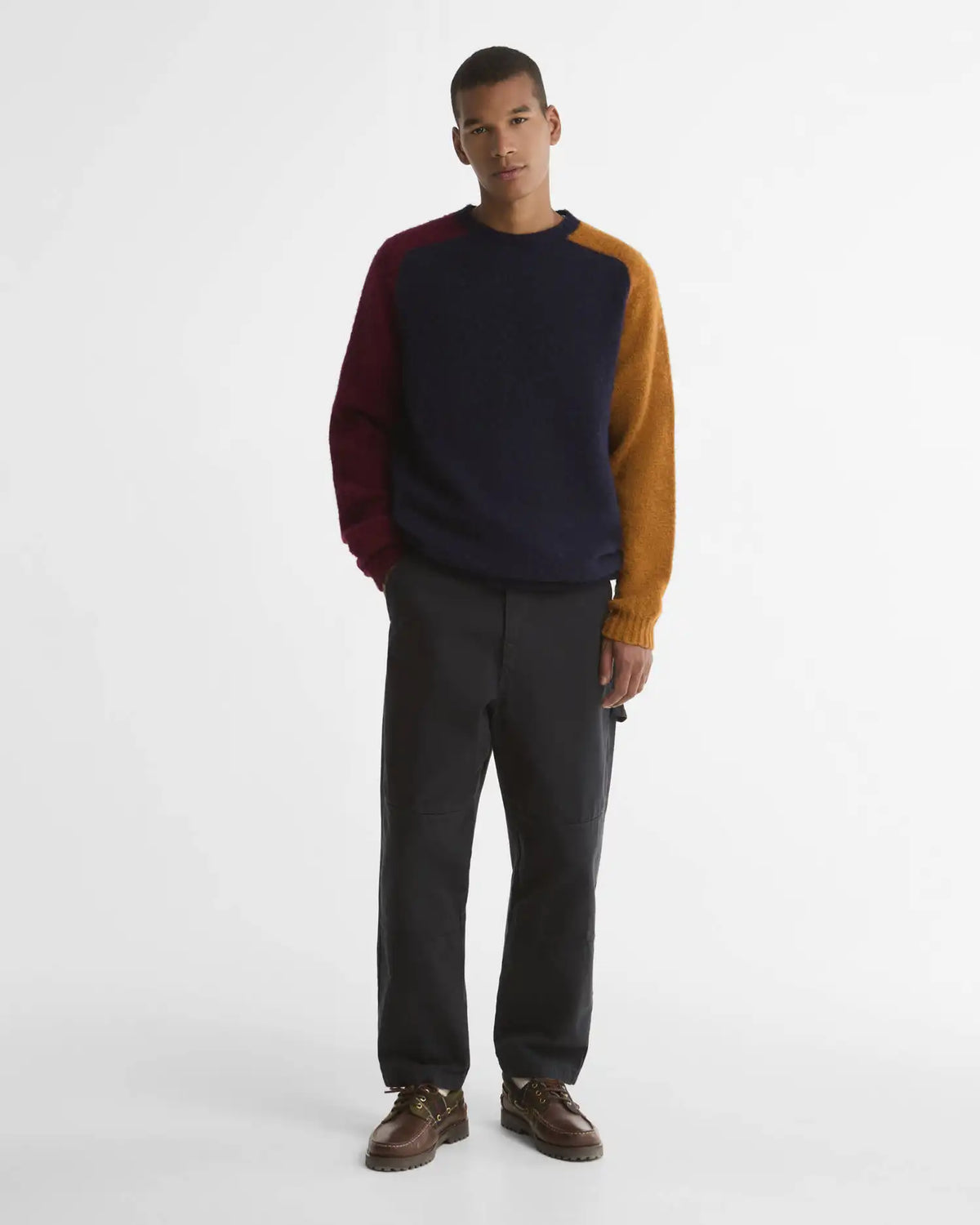Scottish-Made Colour Block Wool Crew Neck Jumper