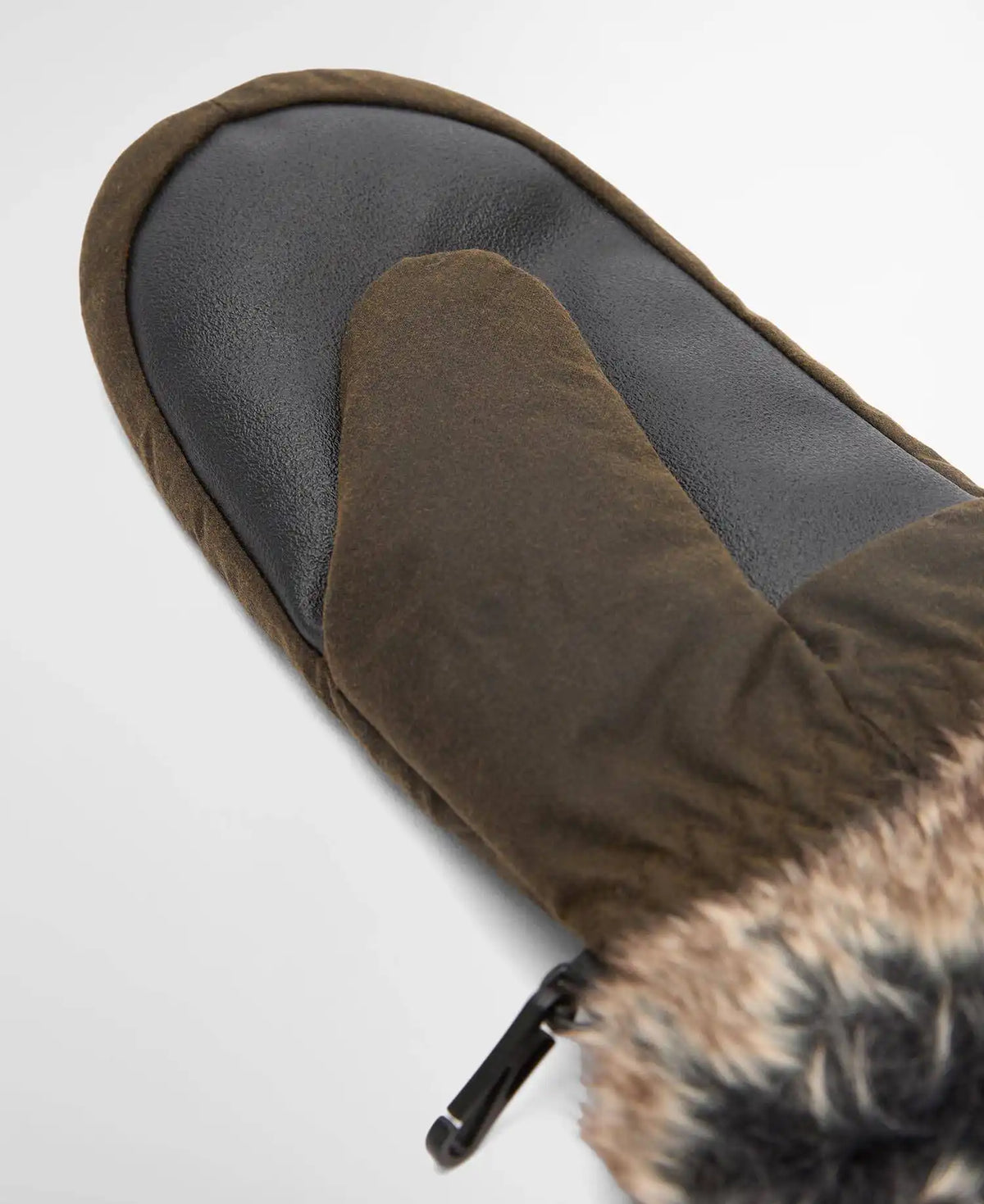 Waxed Faux-Fur Trim Mittens