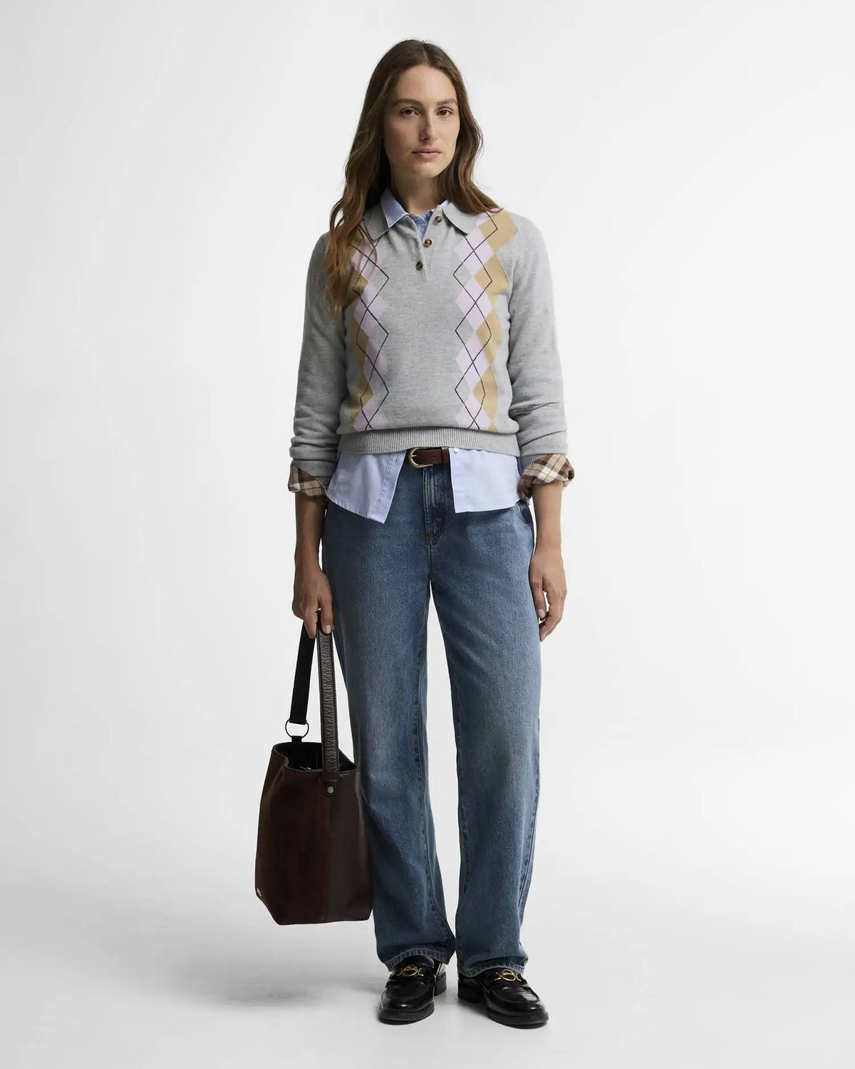Fawne Argyle Knitted Polo Shirt