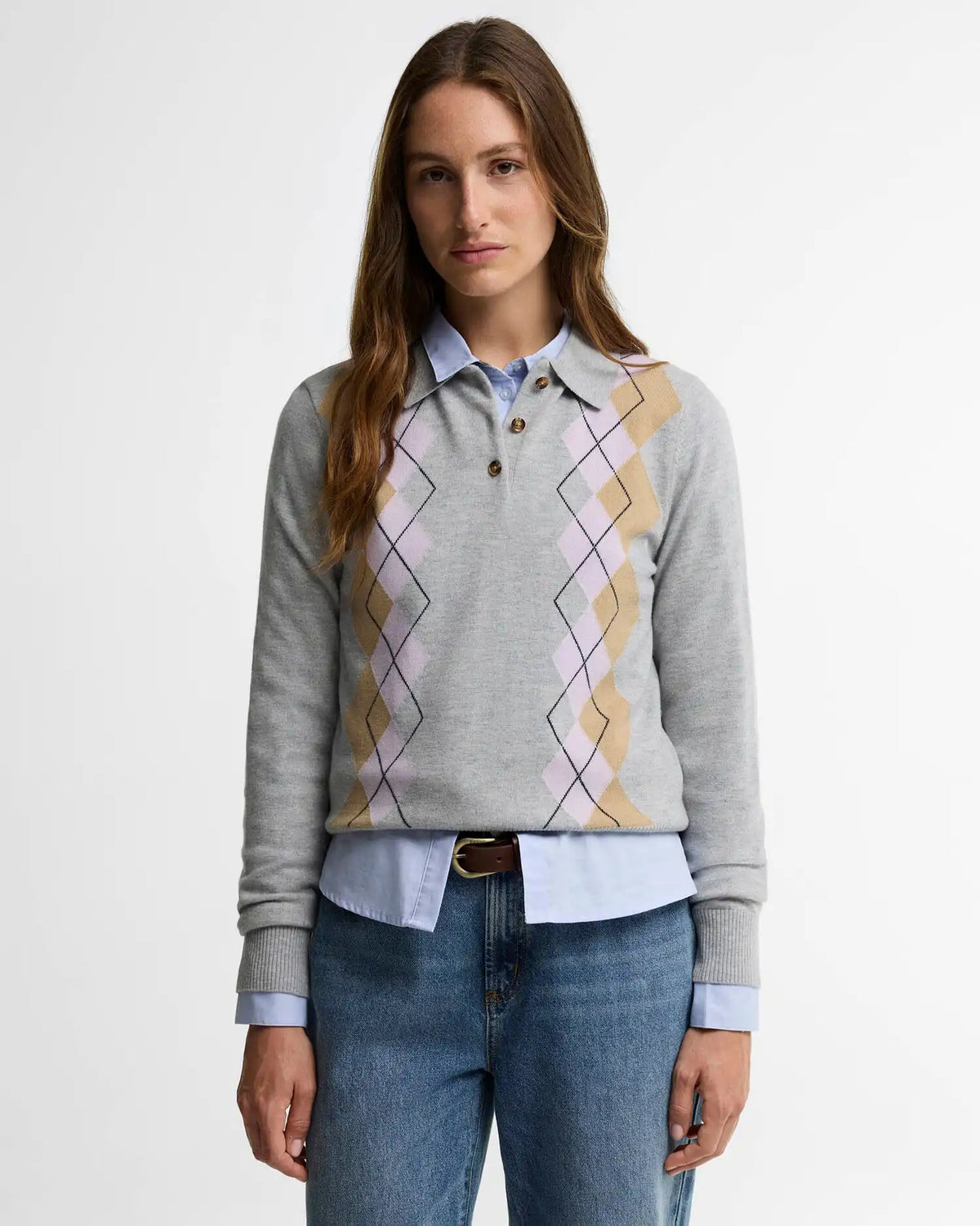 Fawne Argyle Knitted Polo Shirt