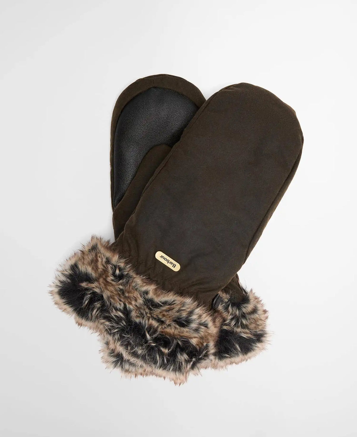 Waxed Faux-Fur Trim Mittens