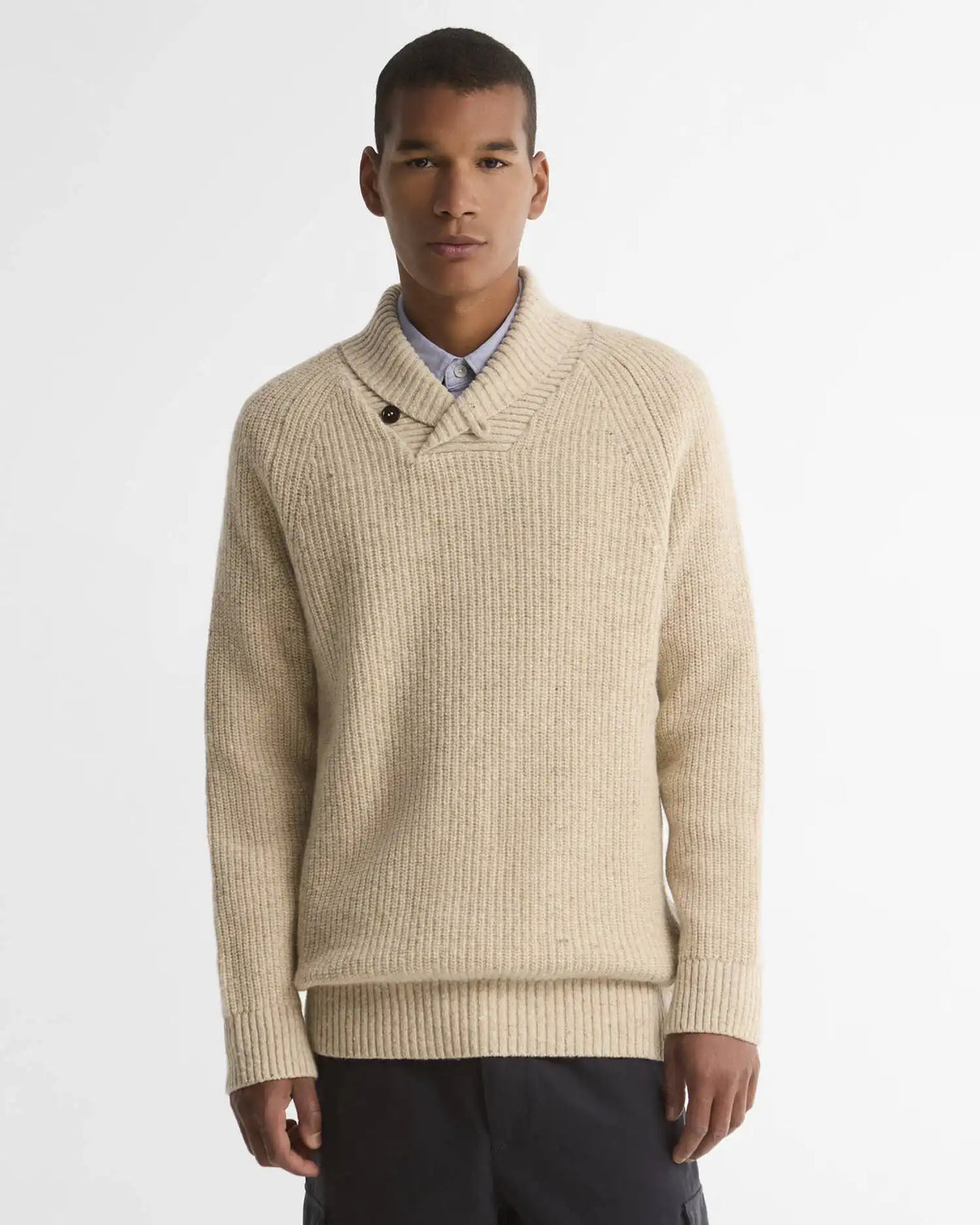Essentials Fleck Wool Shawl Neck Jumper
