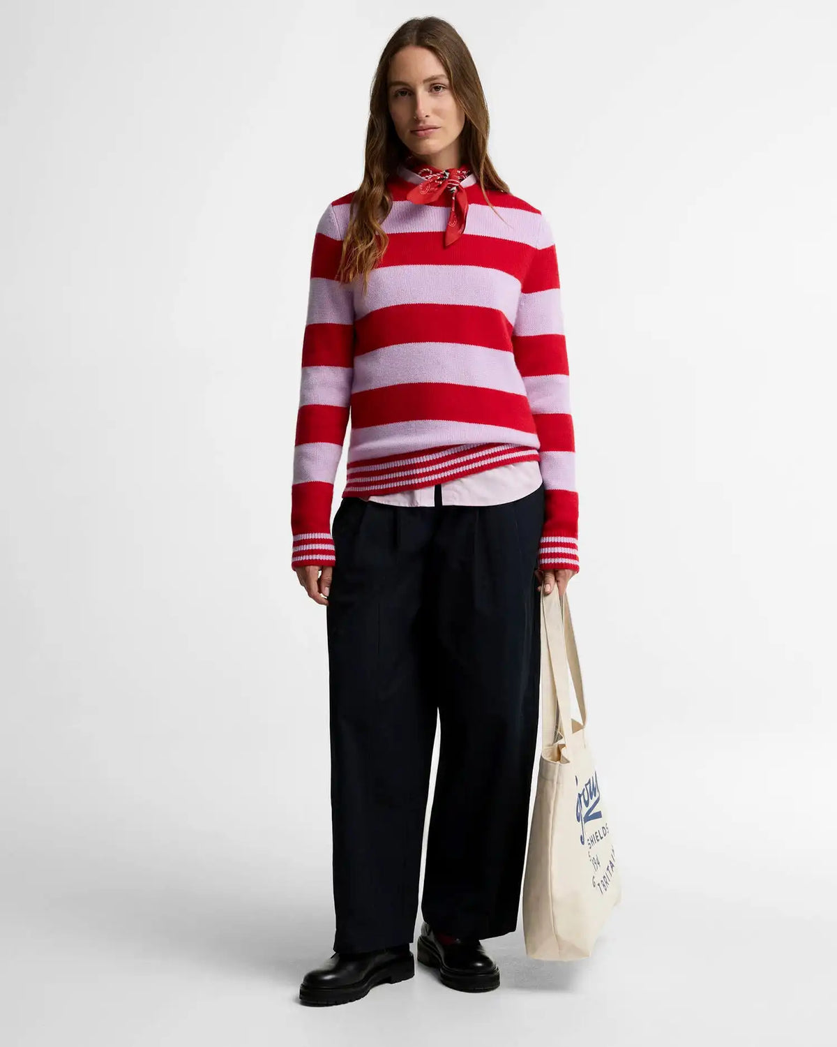 Woodhouse Striped Cashmere-Blend Crew Neck Jumper
