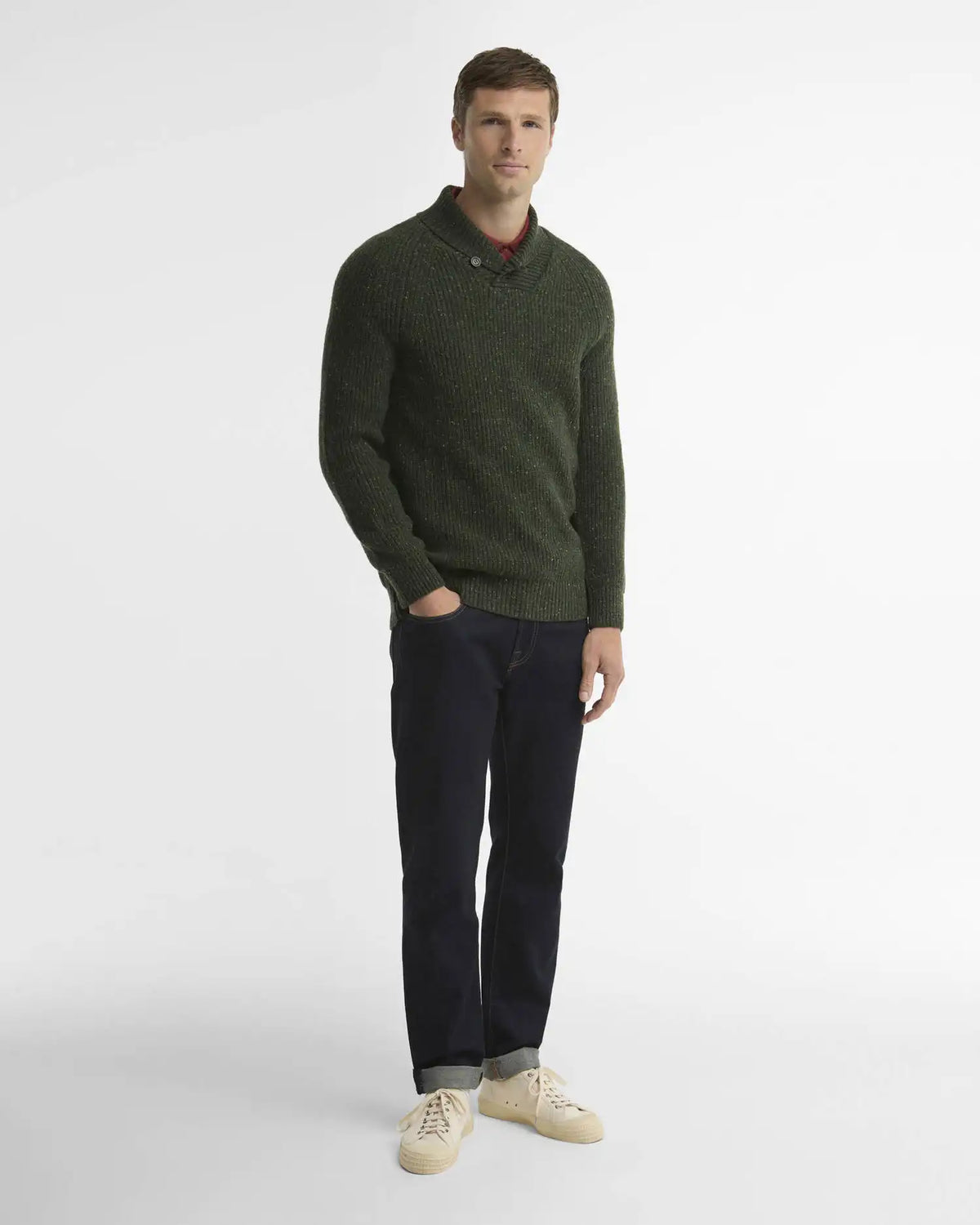 Essentials Fleck Wool Shawl Neck Jumper