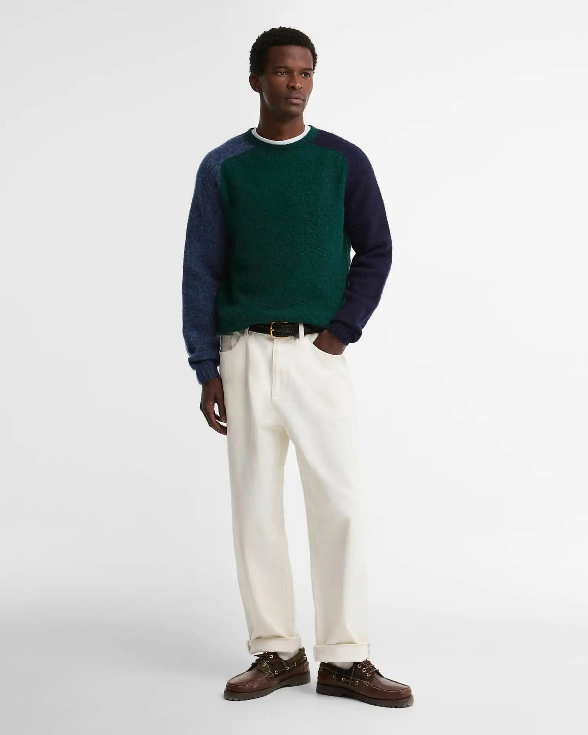Scottish-Made Colour Block Wool Crew Neck Jumper