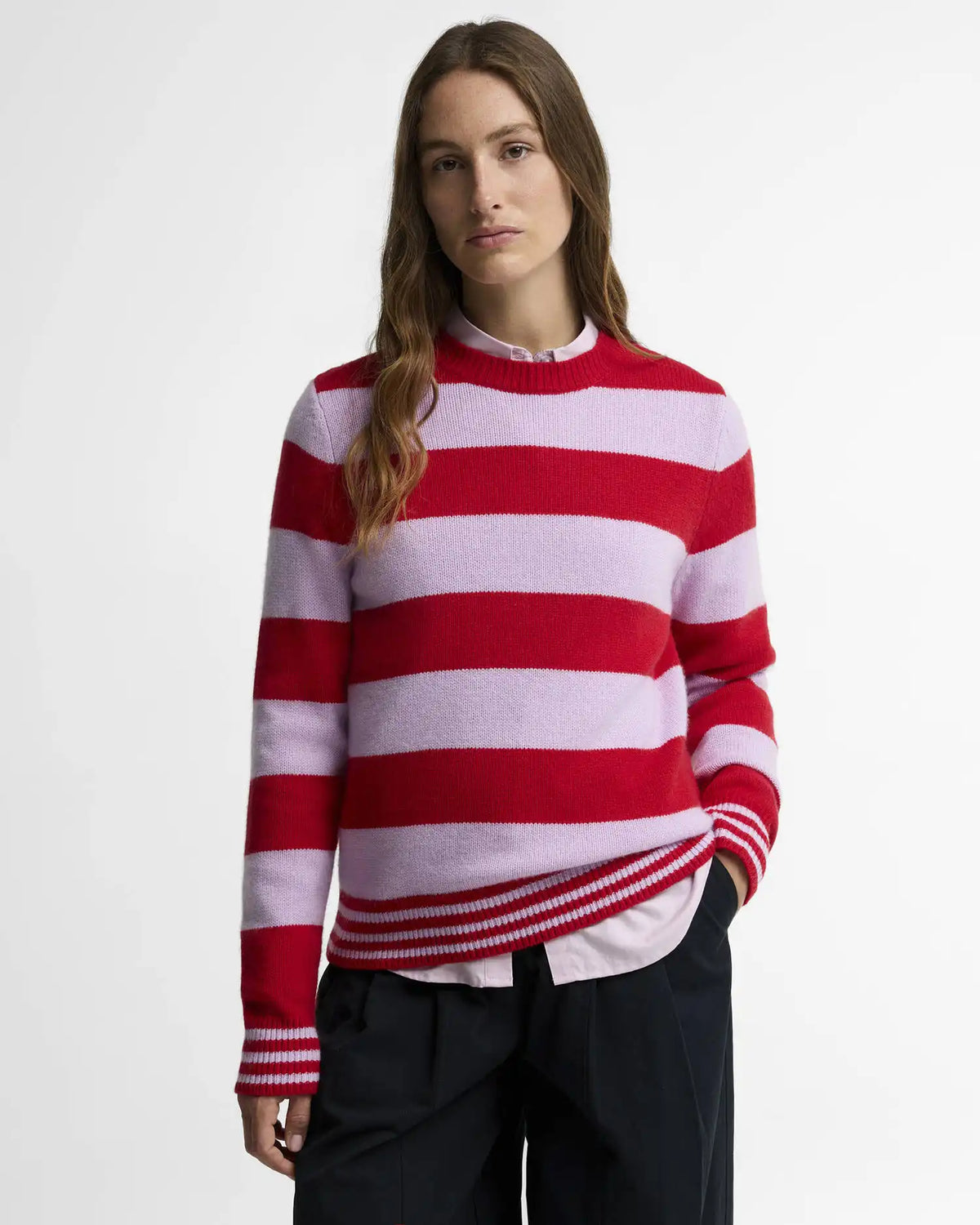 Woodhouse Striped Cashmere-Blend Crew Neck Jumper