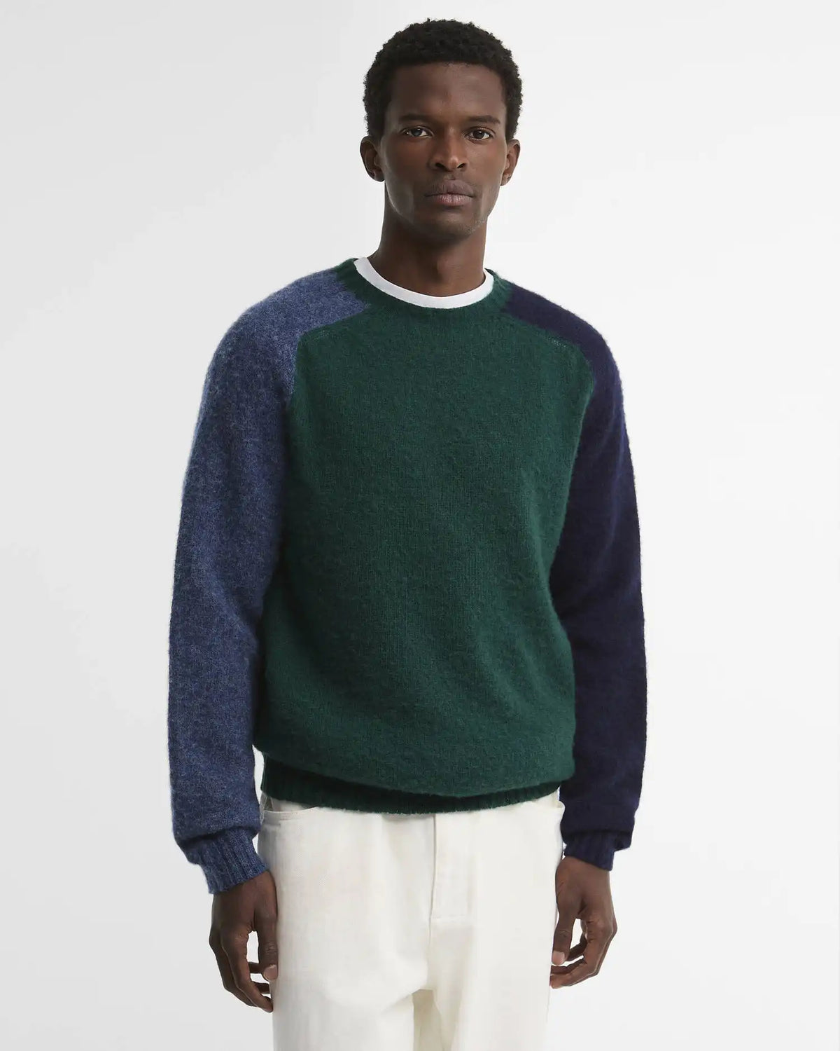 Scottish-Made Colour Block Wool Crew Neck Jumper