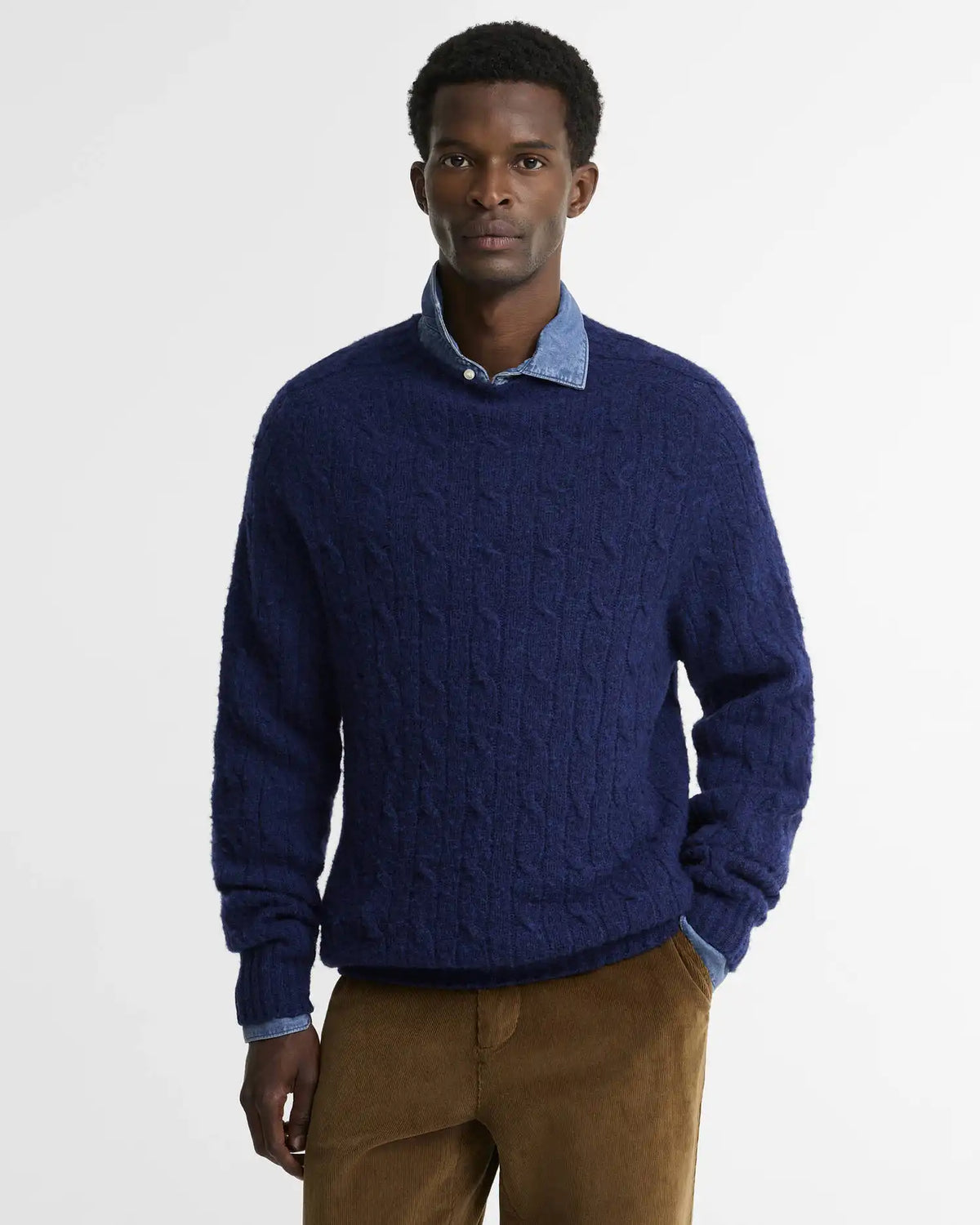 Scottish Made Cable-Knit Wool Crew Neck Jumper